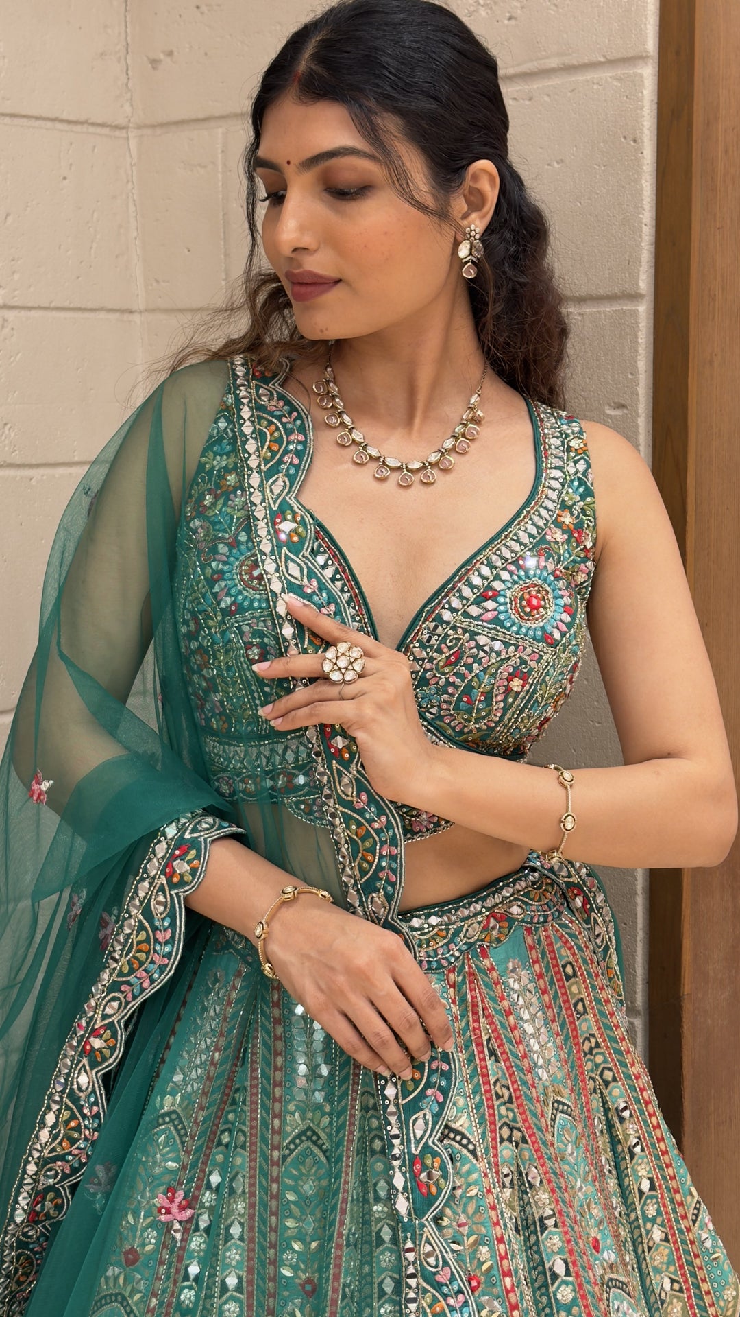 Teal Green Heritage Embroidered Lehenga Choli with Designer Dupatta