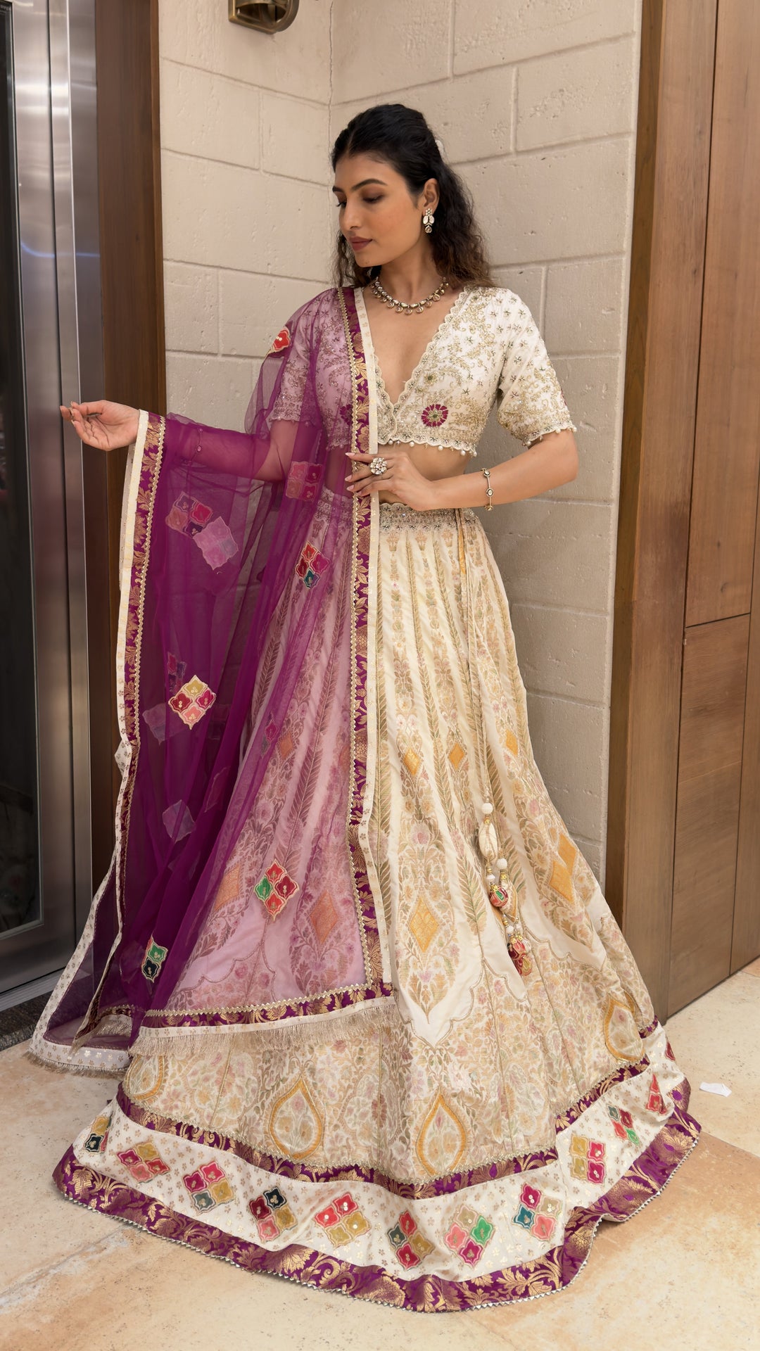 Royal Blue Designer Lehenga with Embellished Blouse & Draped Dupatta