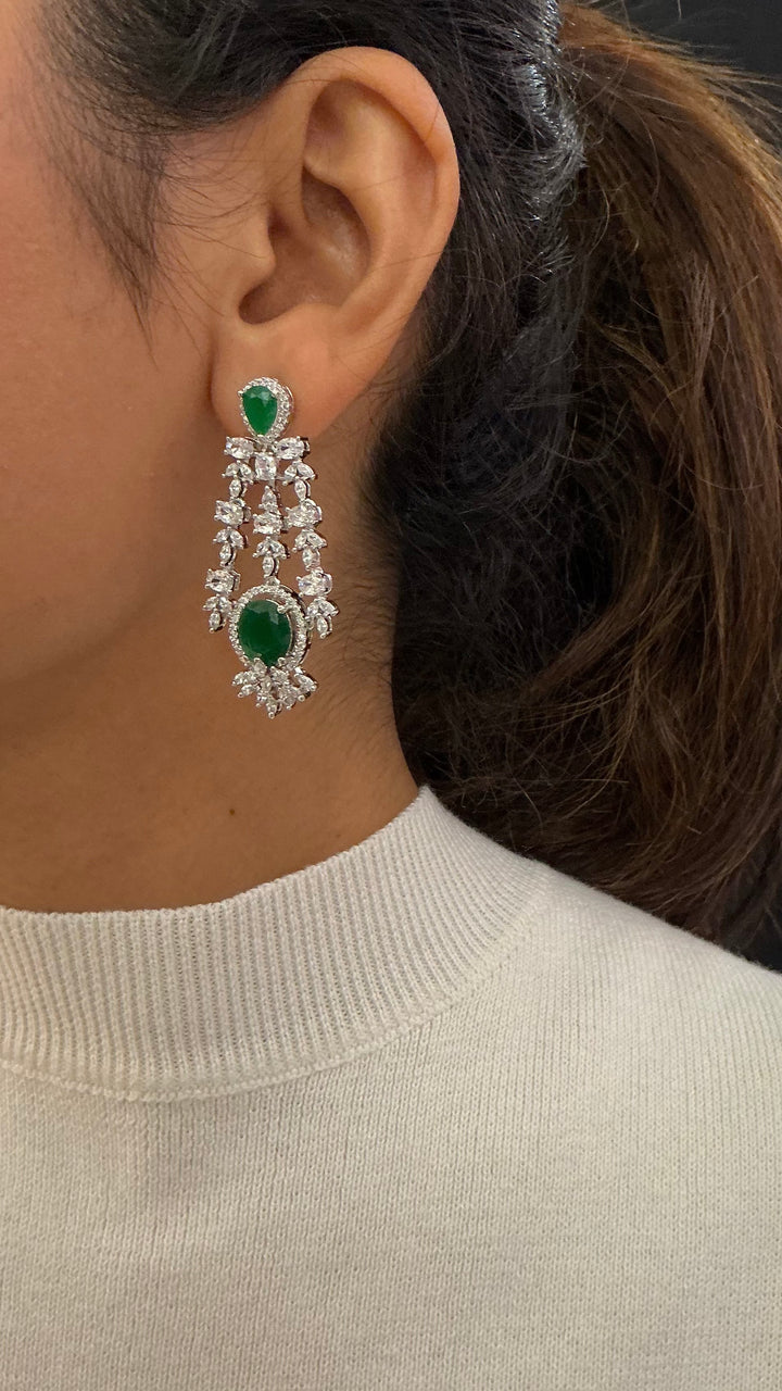 Royal Emerald Green Statement Necklace with Crystal Floral Drops