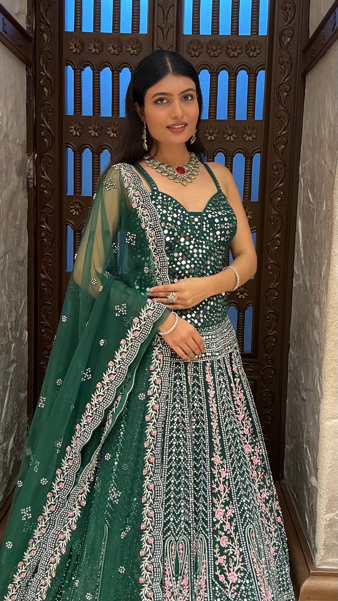 Emerald Green Heavy Embroidered Designer Lehenga Set with Dupatta