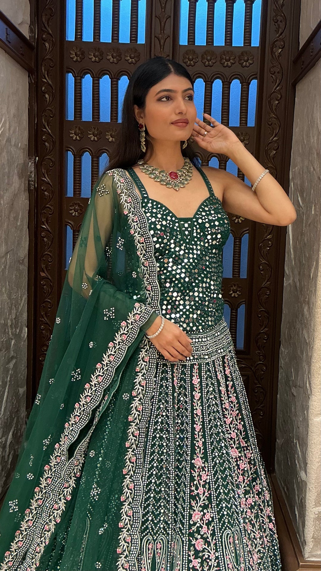 Emerald Green Heavy Embroidered Designer Lehenga Set with Dupatta