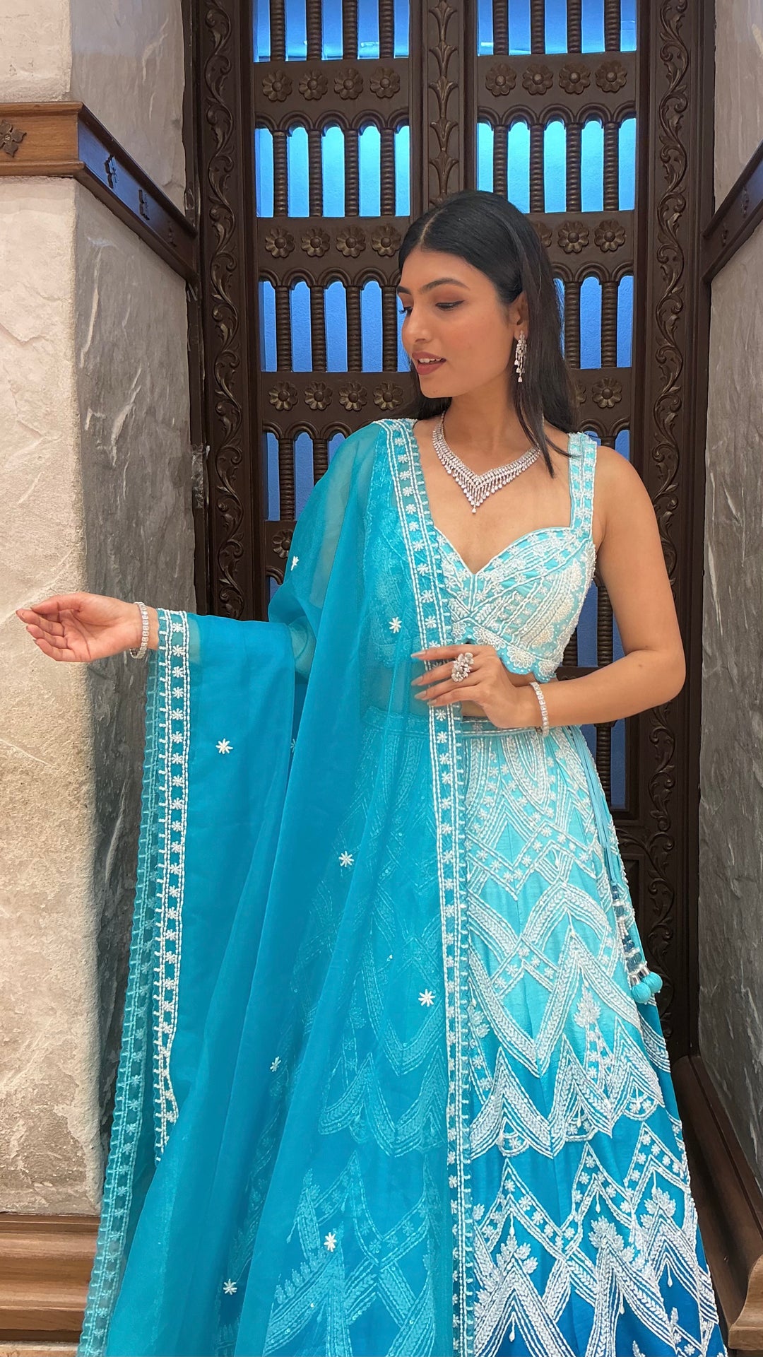 Aqua Blue Heavy Embroidered Designer Lehenga Set with Dupatta