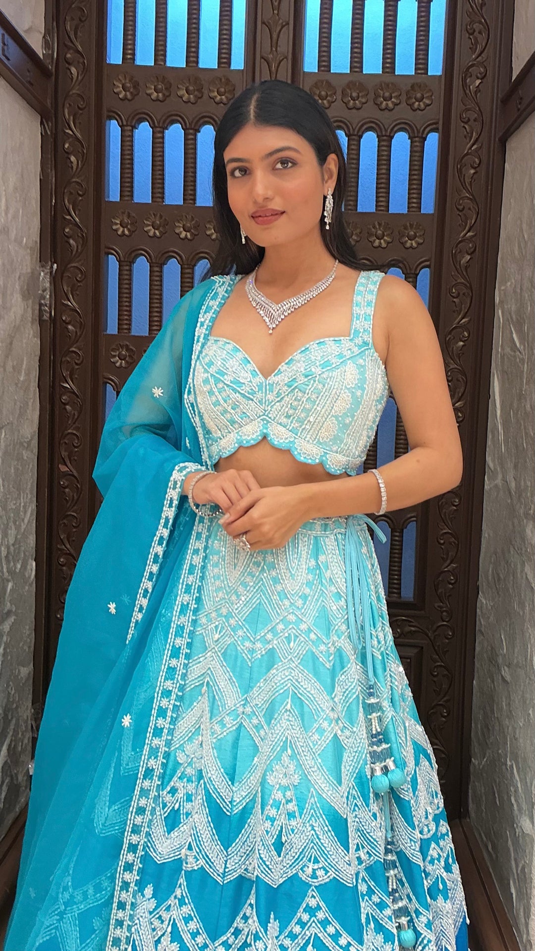 Aqua Blue Heavy Embroidered Designer Lehenga Set with Dupatta