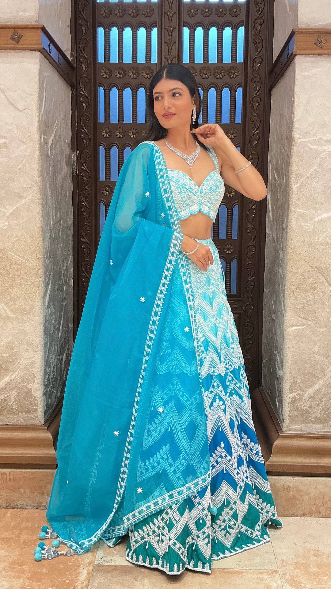 Aqua Blue Heavy Embroidered Designer Lehenga Set with Dupatta