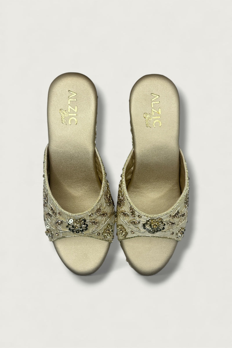 Gold Embroidered Designer Wedge Heels – Bridal & Festive Footwear