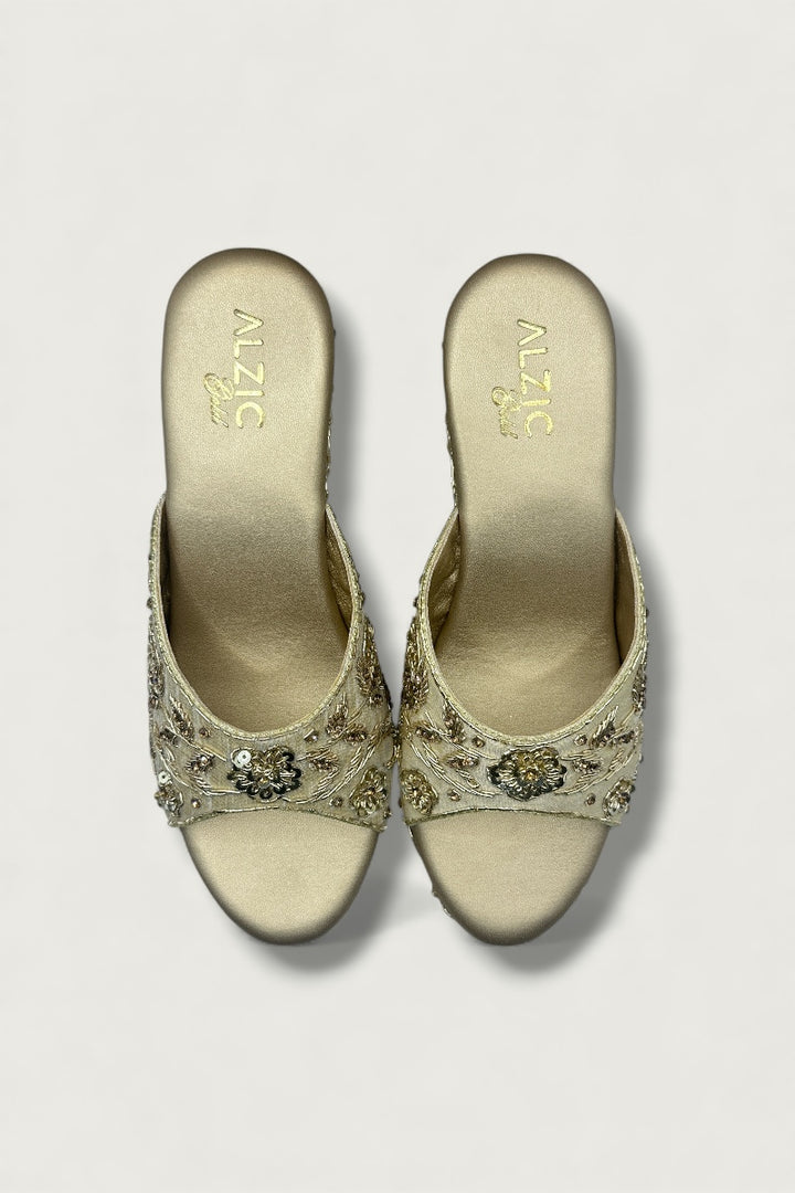 Gold Embroidered Designer Wedge Heels – Bridal & Festive Footwear