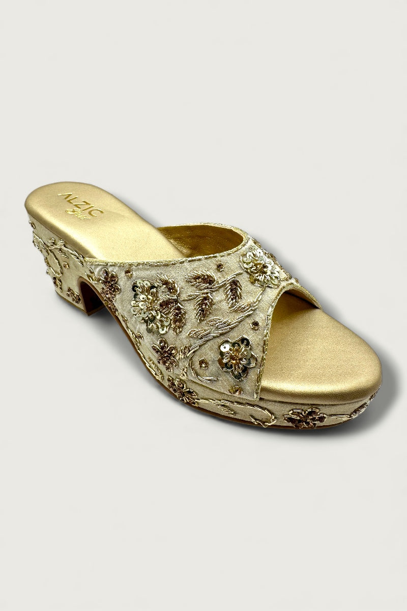 Gold Embroidered Designer Wedge Heels – Bridal & Festive Footwear
