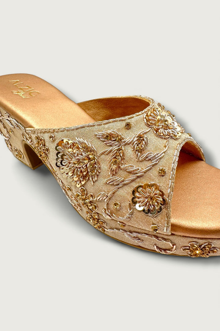 Ivory Gold Embroidered Wedge Heels – Bridal & Festive Designer Footwear