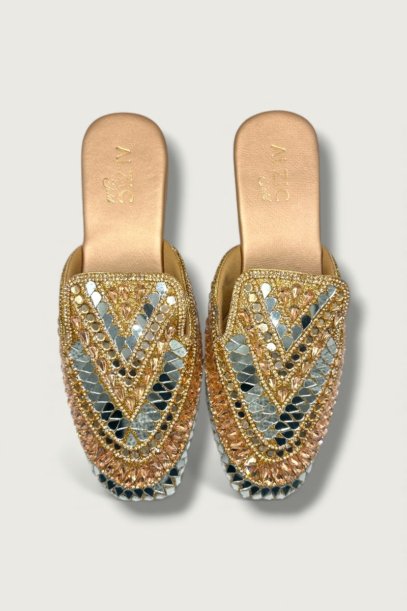 Gold & Silver Mirror-Work Slip-On Jutti – Premium Bridal & Festive Footwear