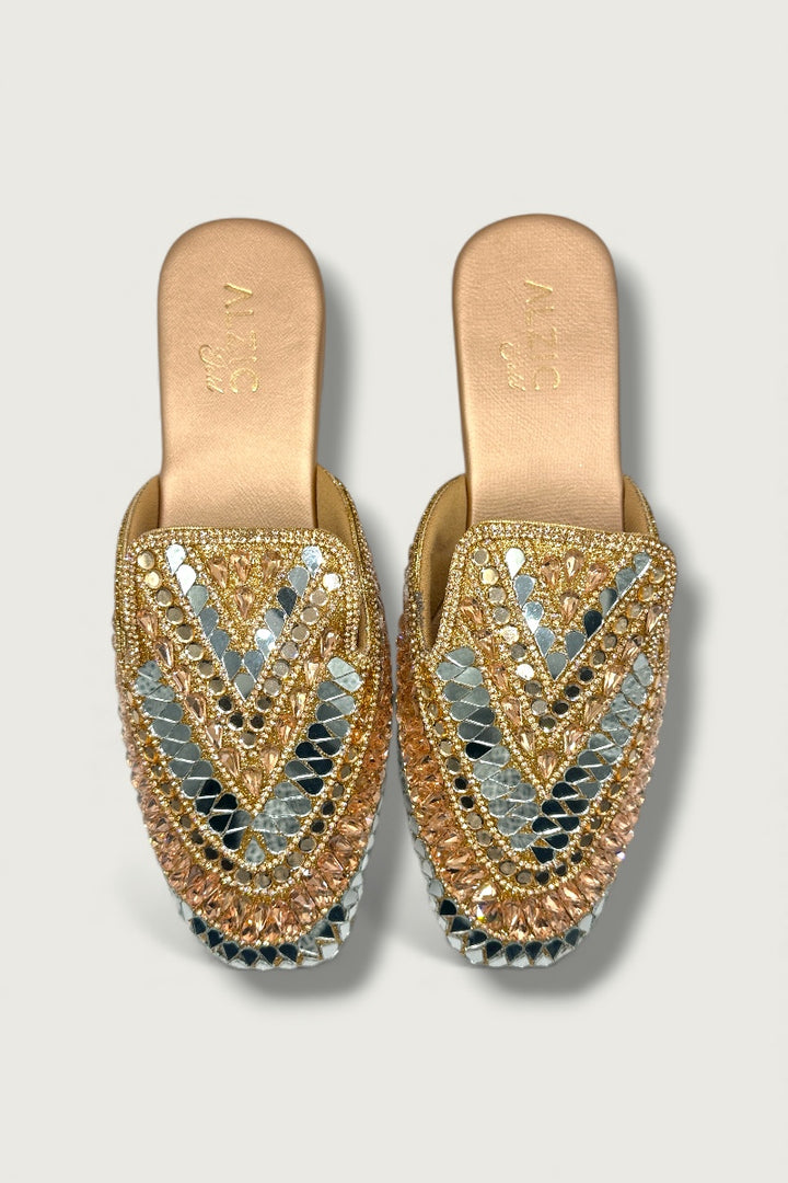 Gold & Silver Mirror-Work Slip-On Jutti – Premium Bridal & Festive Footwear