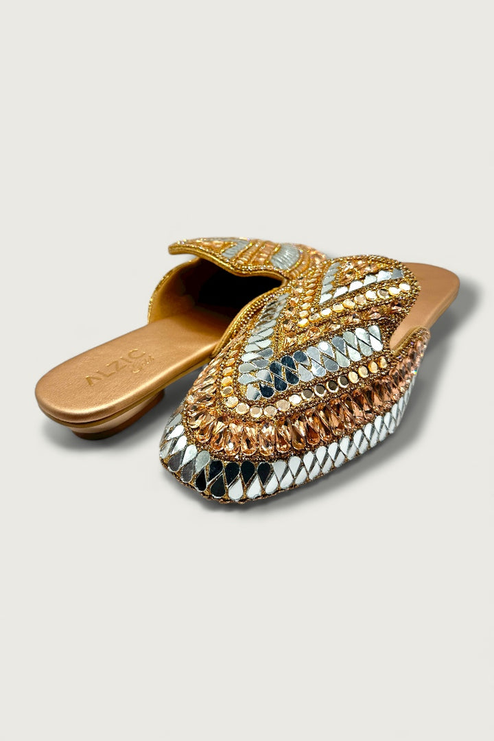 Gold & Silver Mirror-Work Slip-On Jutti – Premium Bridal & Festive Footwear