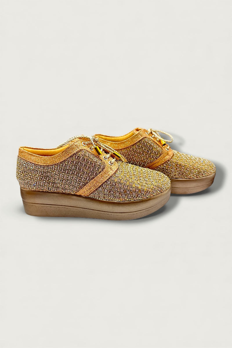Gold Embellished Platform Sneakers – Designer Ethnic Fusion Footwear