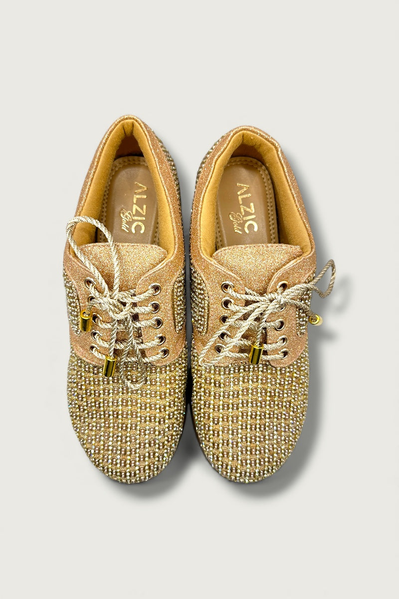 Gold Embellished Platform Sneakers – Designer Ethnic Fusion Footwear