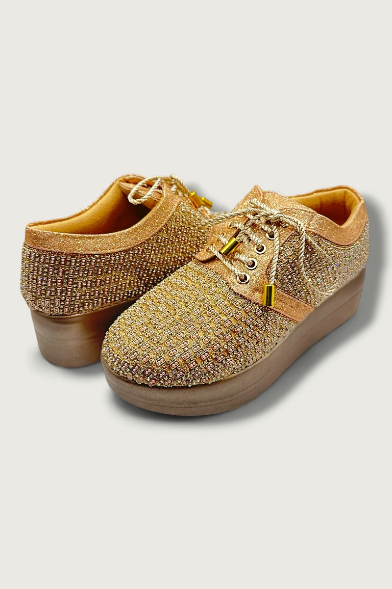 Gold Embellished Platform Sneakers – Designer Ethnic Fusion Footwear