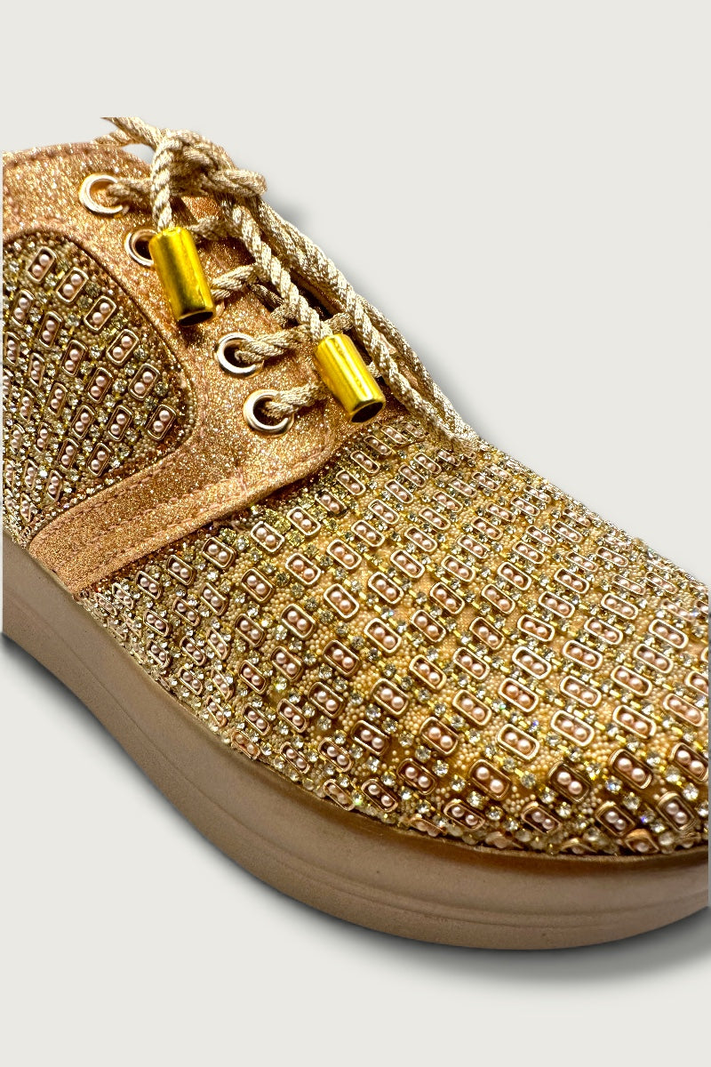 Gold Embellished Platform Sneakers – Designer Ethnic Fusion Footwear