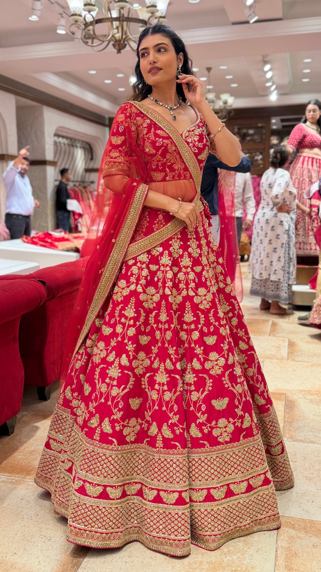 Crimson Red Heavy Embroidered Bridal Lehenga Choli with Designer Dupatta