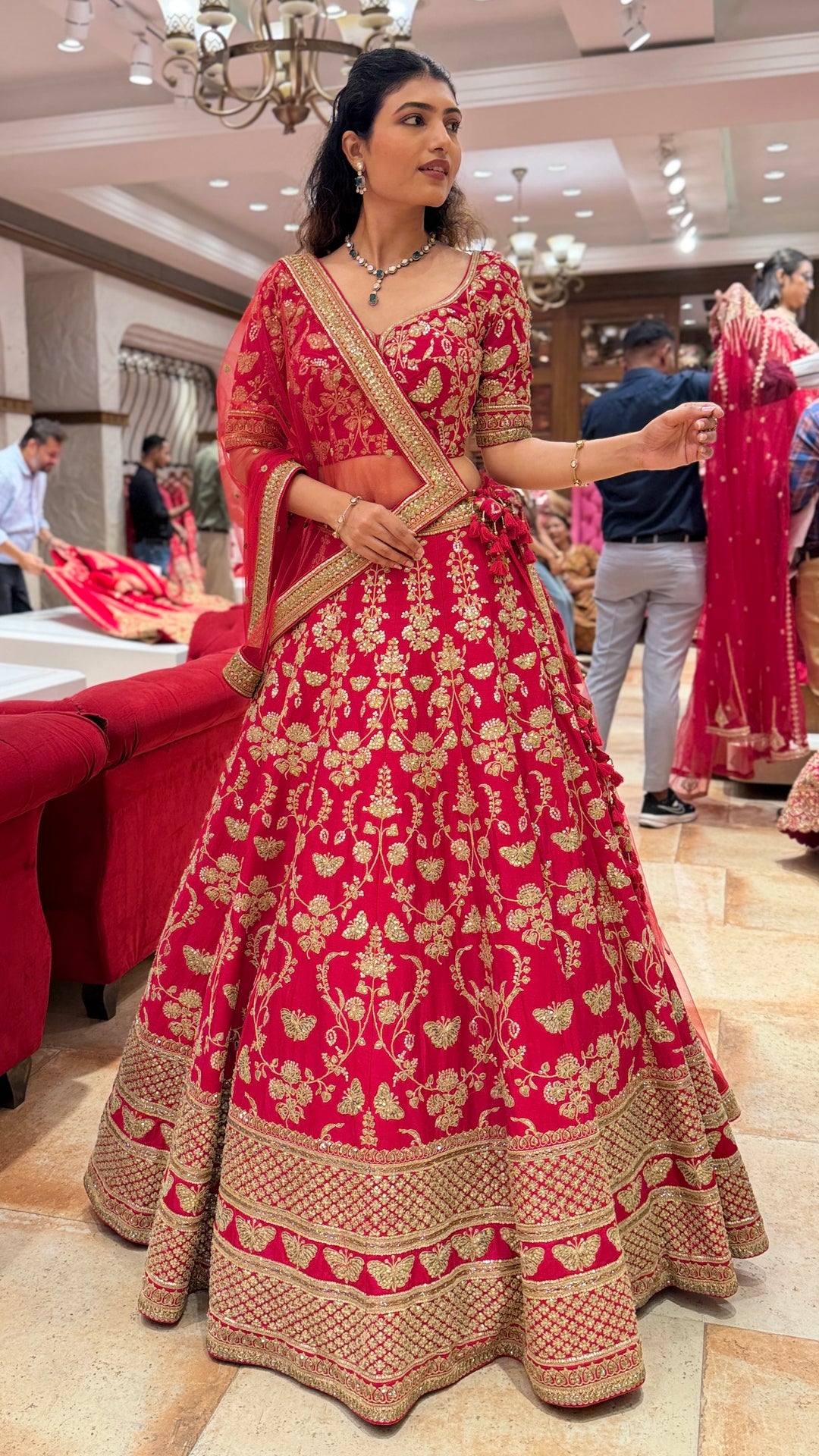 Crimson Red Heavy Embroidered Bridal Lehenga Choli with Designer Dupatta