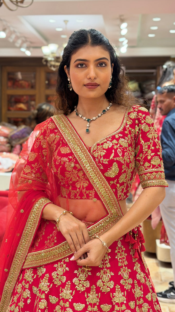 Crimson Red Heavy Embroidered Bridal Lehenga Choli with Designer Dupatta