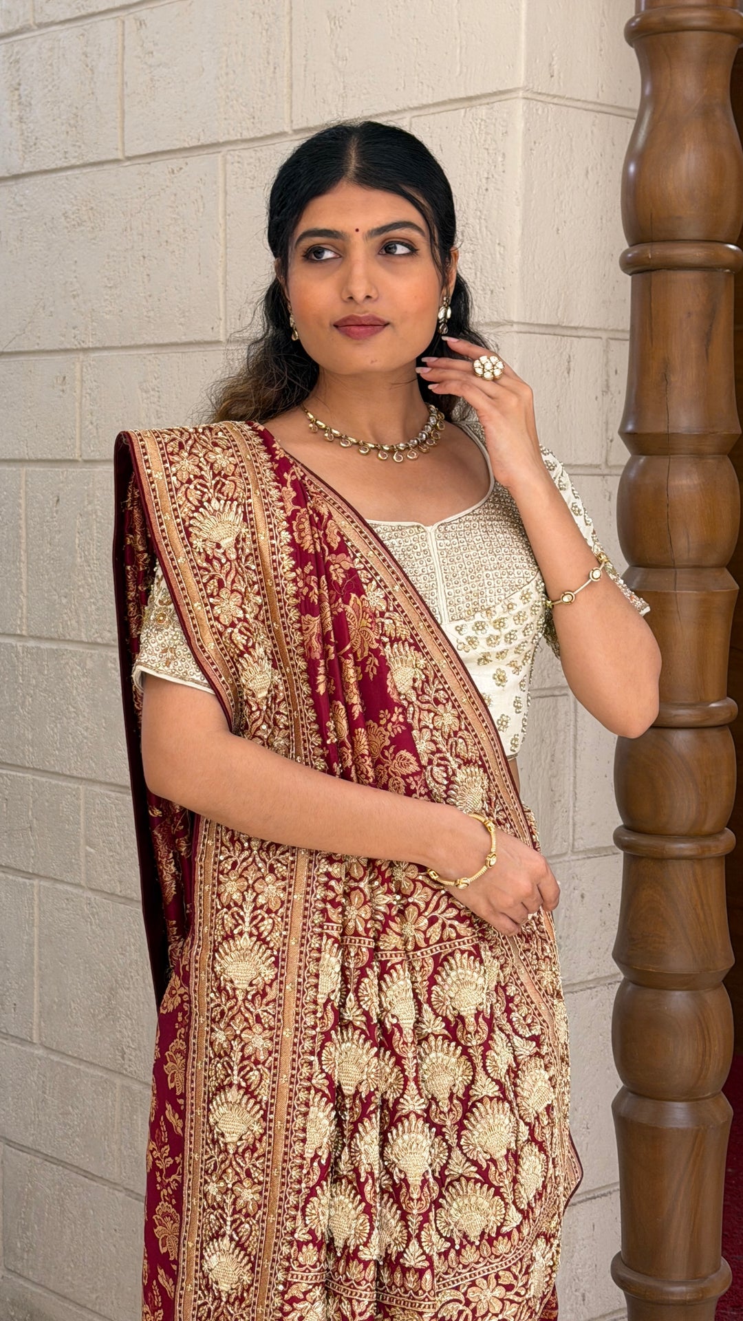 Royal Maroon Banarasi Saree with Intricate Gold Zari Weaving & Rich Traditional Pallu