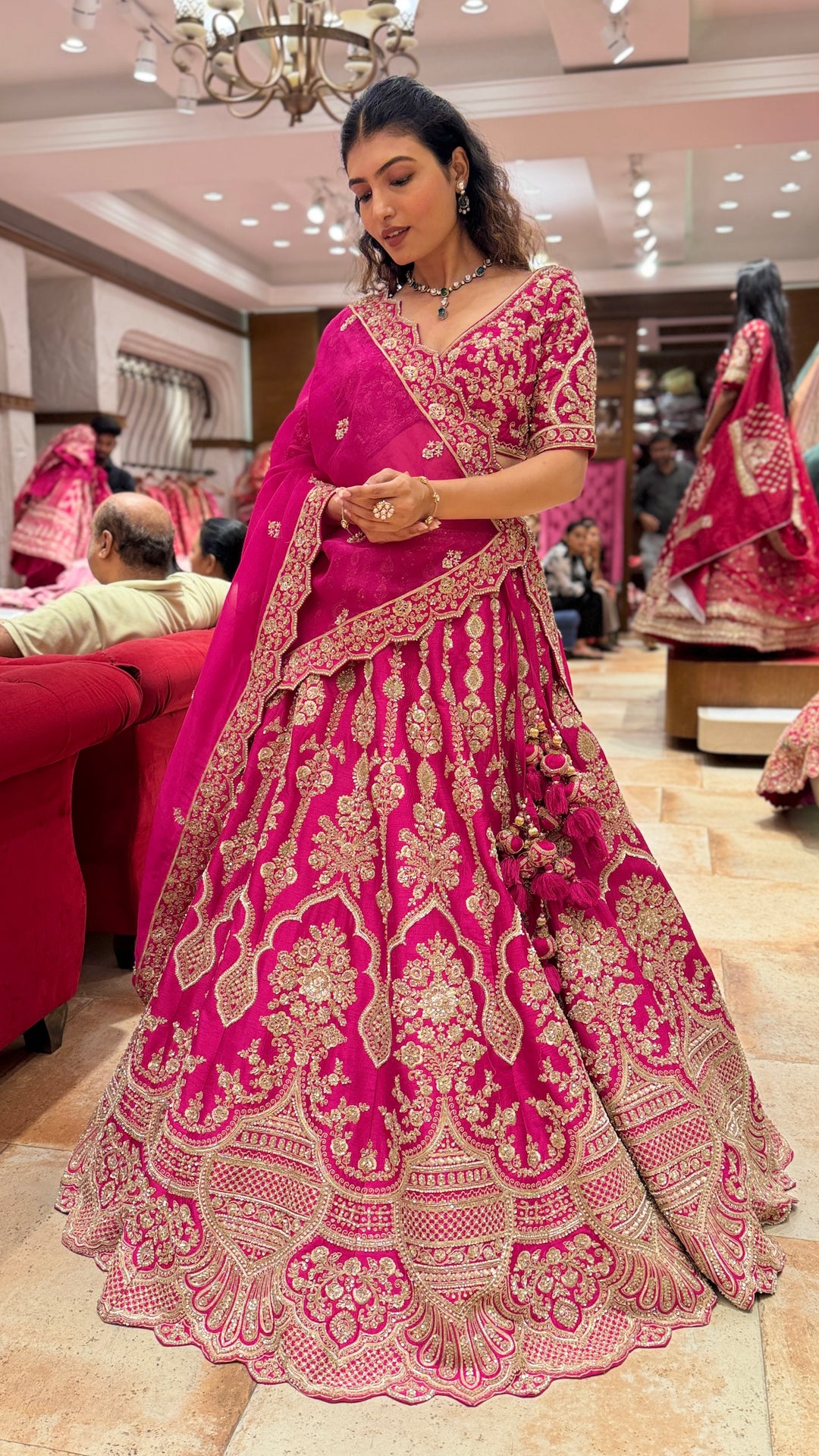 Rani Pink Heavy Embroidered Bridal Lehenga Choli with Designer Dupatta