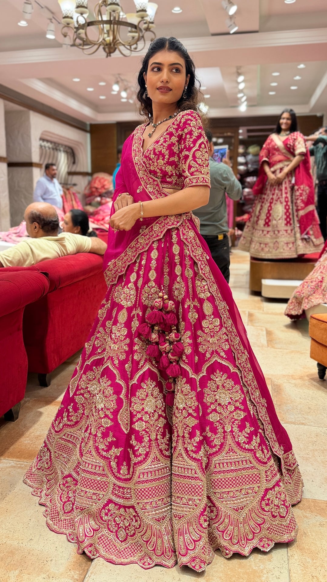 Rani Pink Heavy Embroidered Bridal Lehenga Choli with Designer Dupatta