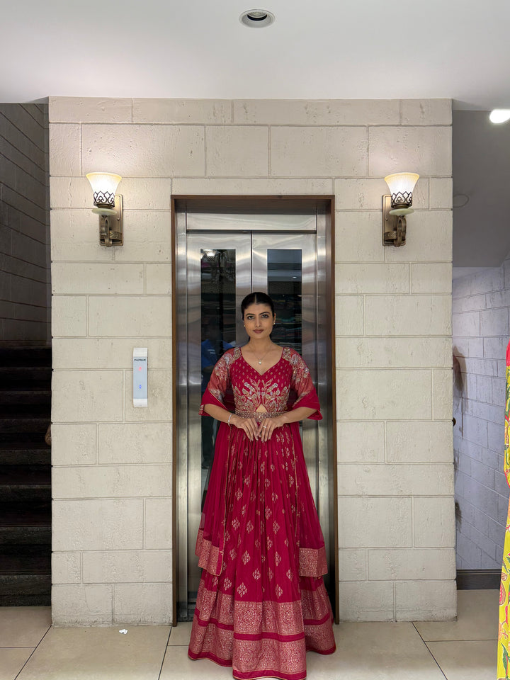 Elegant Maroon Embroidered Anarkali Gown with Dupatta