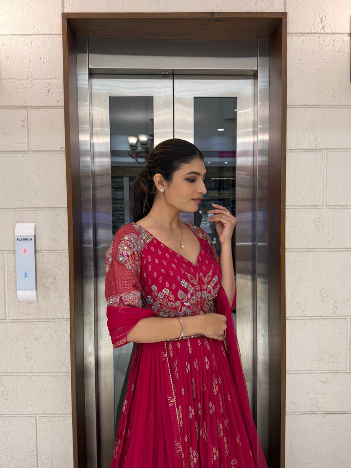 Elegant Maroon Embroidered Anarkali Gown with Dupatta