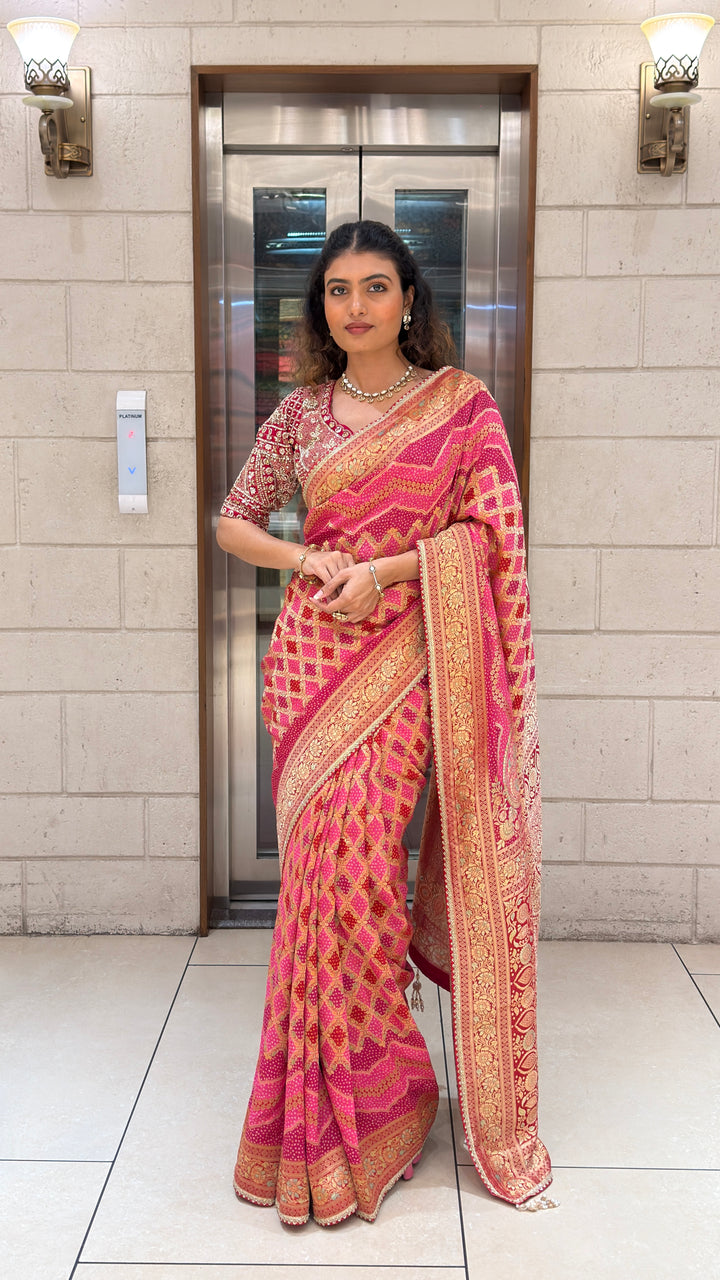 Rani Pink Banarasi Silk Saree with Rich Zari Weaving & Traditional Border