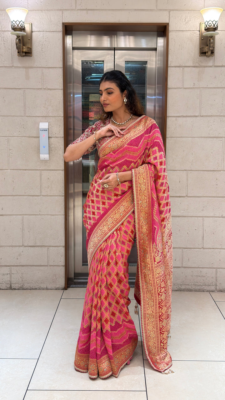 Rani Pink Banarasi Silk Saree with Rich Zari Weaving & Traditional Border
