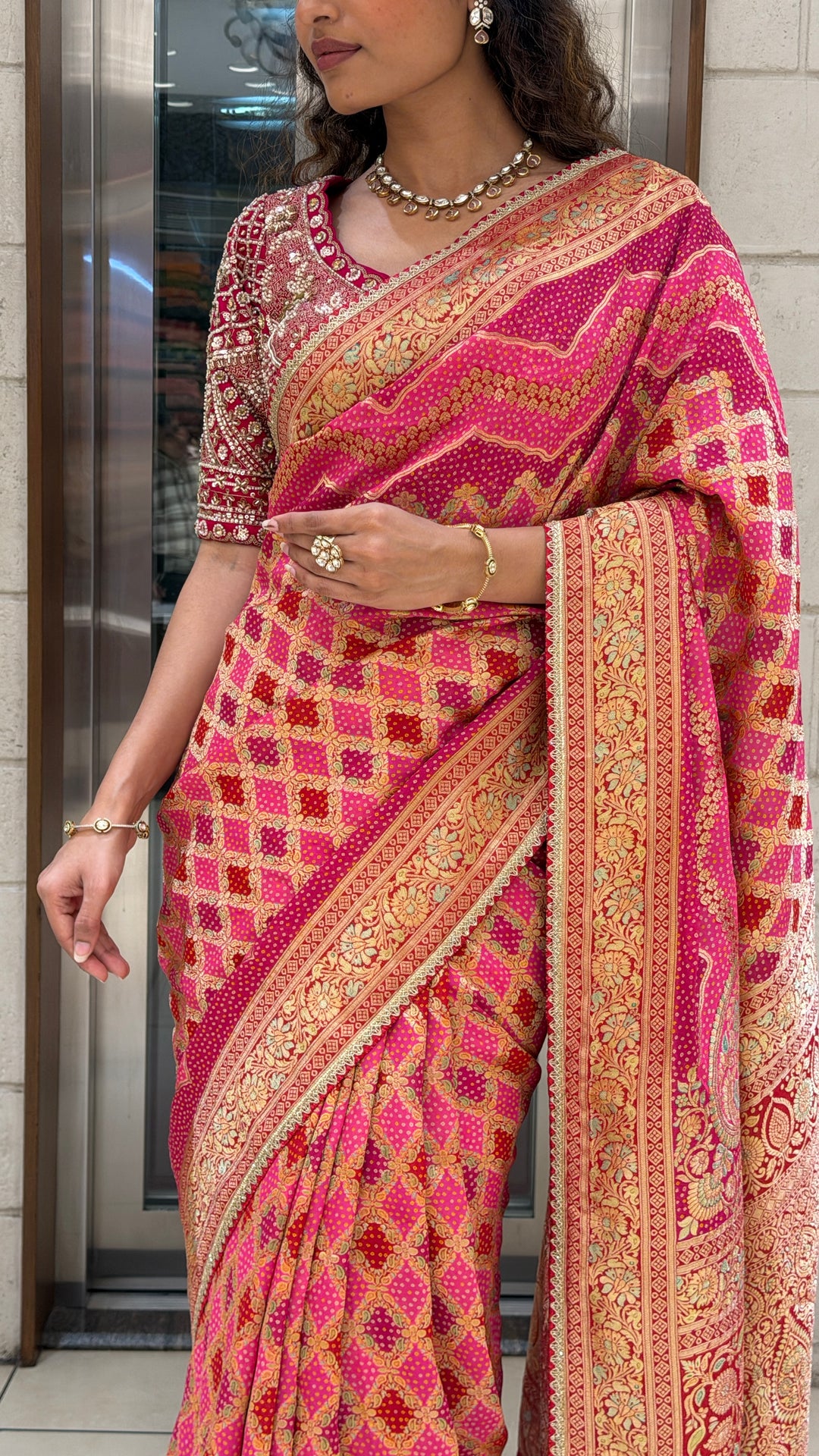 Rani Pink Banarasi Silk Saree with Rich Zari Weaving & Traditional Border