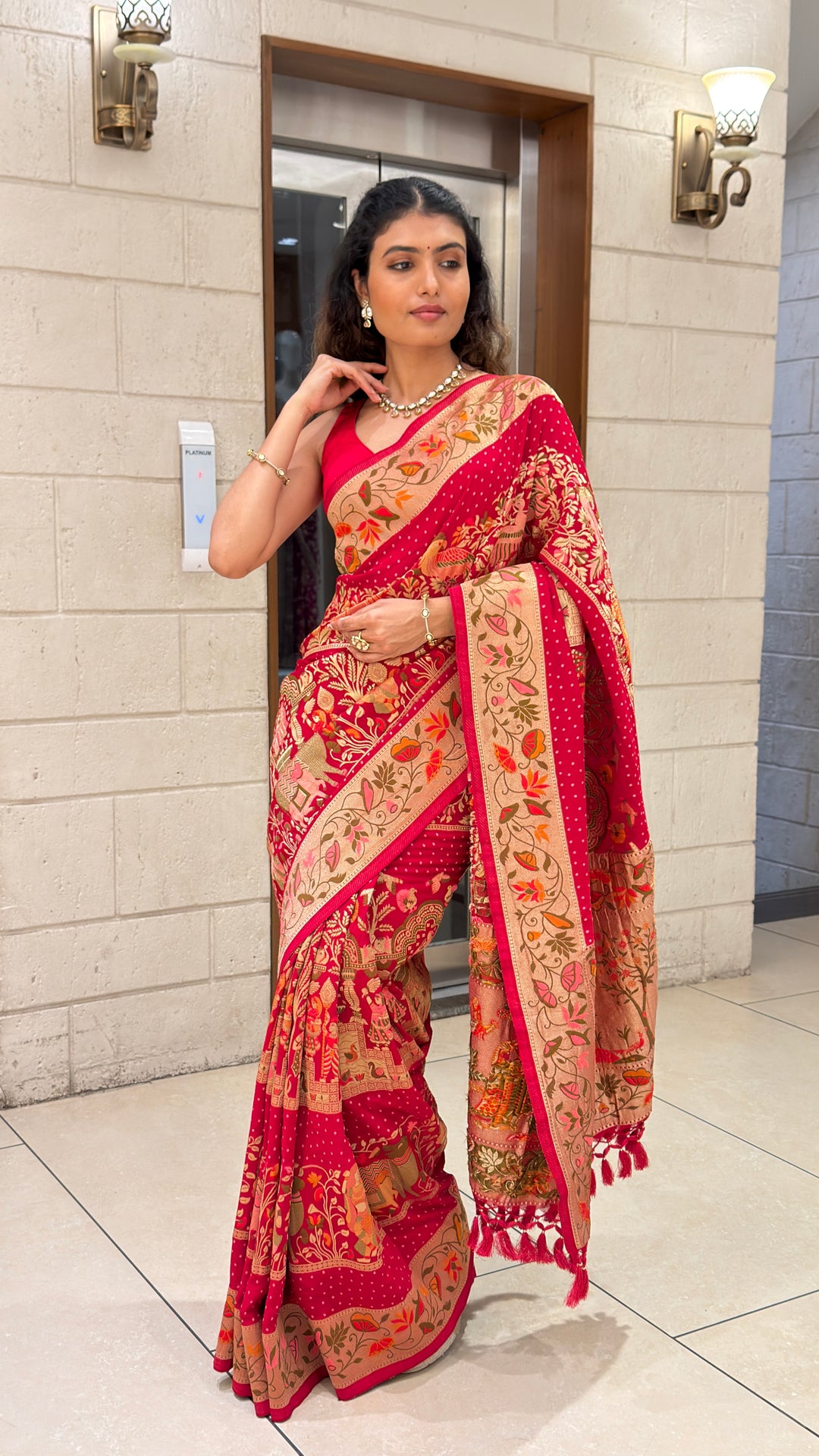 Rani Pink Khadi Georgette Banarasi Saree with Peray Bandhej