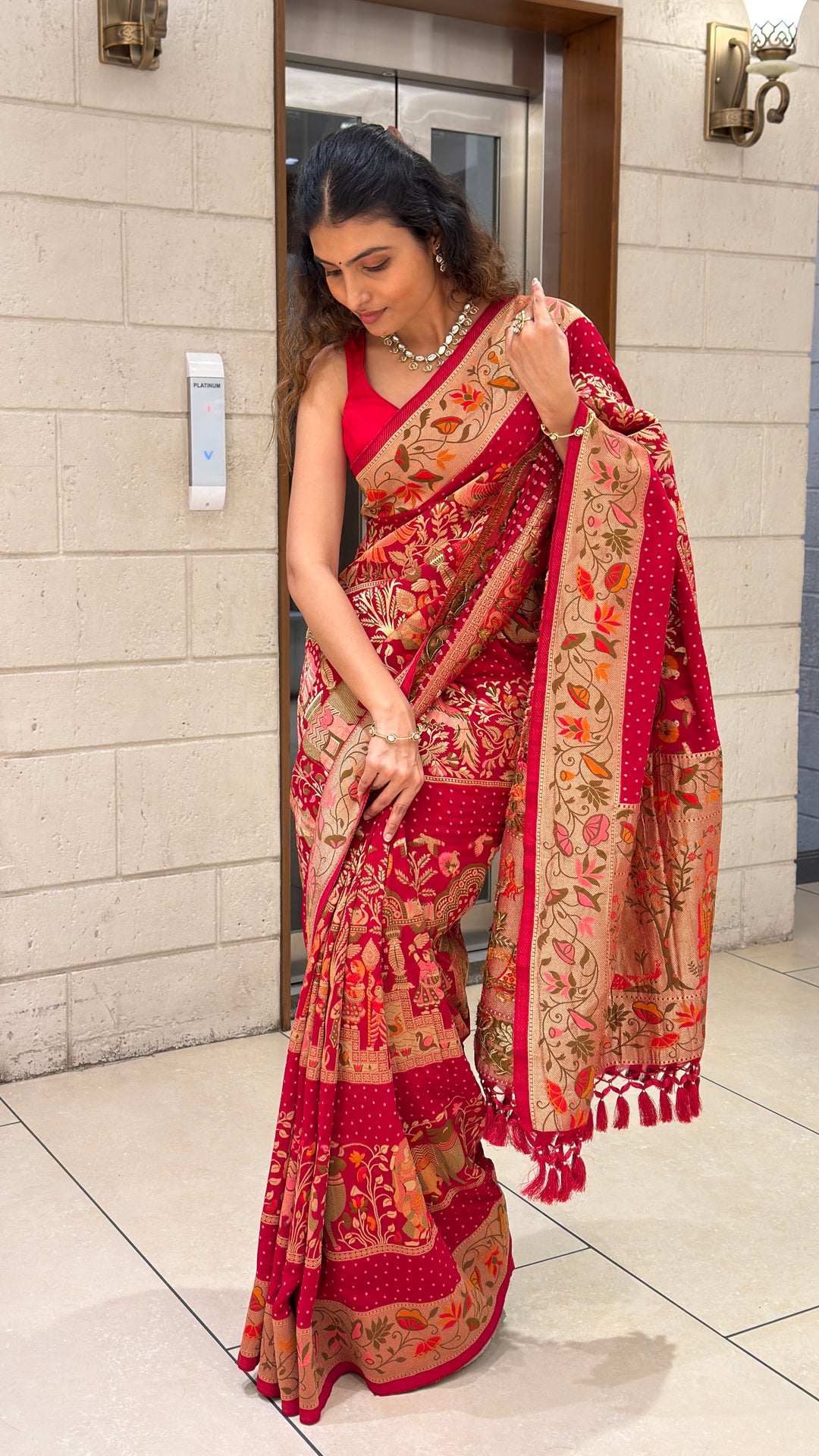 Rani Pink Khadi Georgette Banarasi Saree with Peray Bandhej