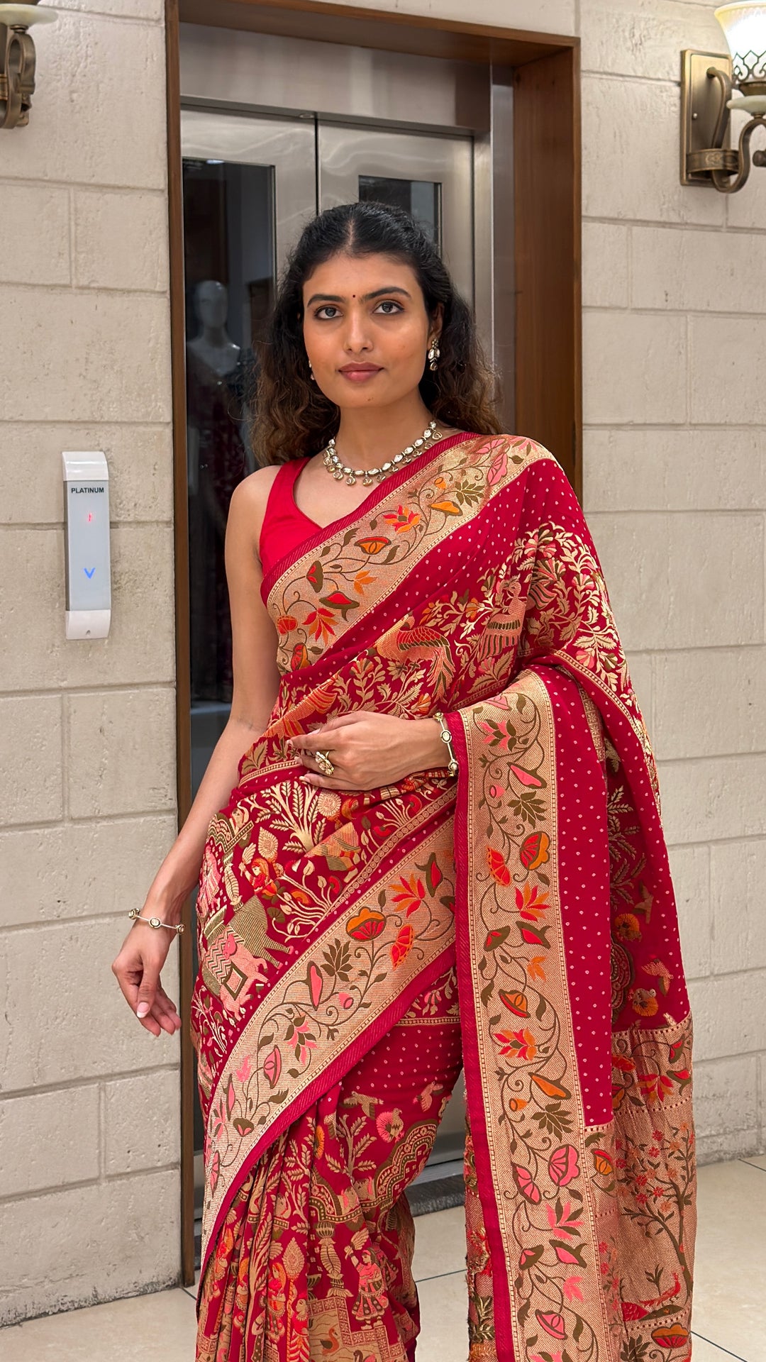 Rani Pink Khadi Georgette Banarasi Saree with Peray Bandhej
