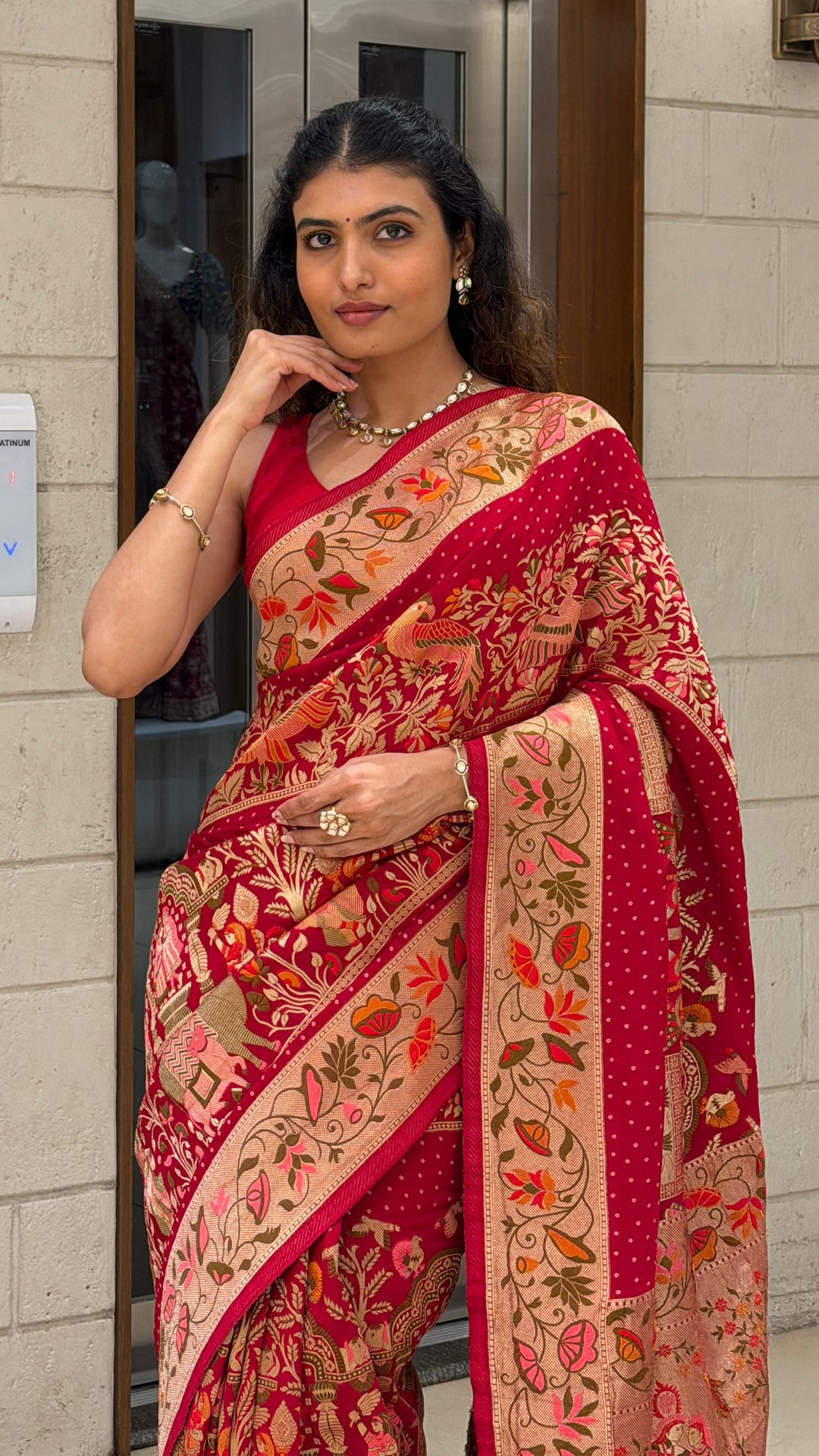 Rani Pink Khadi Georgette Banarasi Saree with Peray Bandhej
