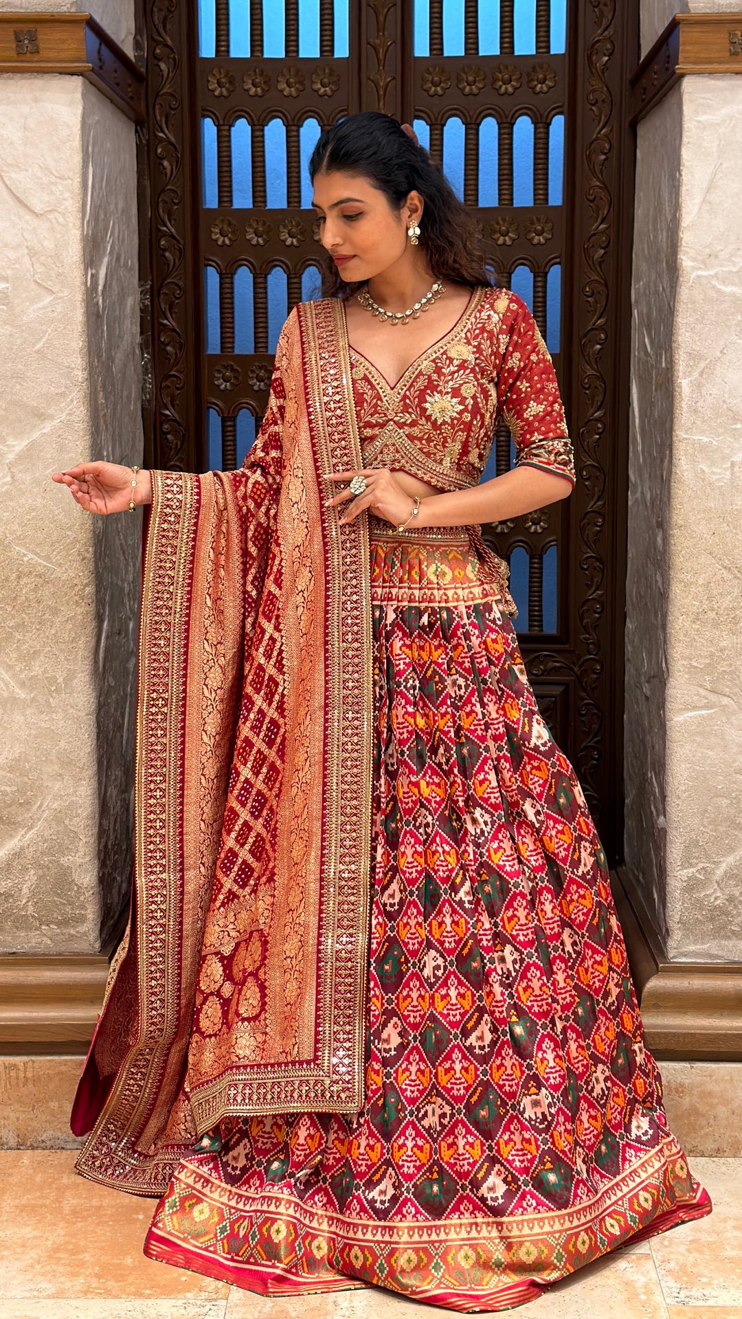 Traditional Patola Print Lehenga with Banarasi Dupatta & Embroidered Designer Blouse