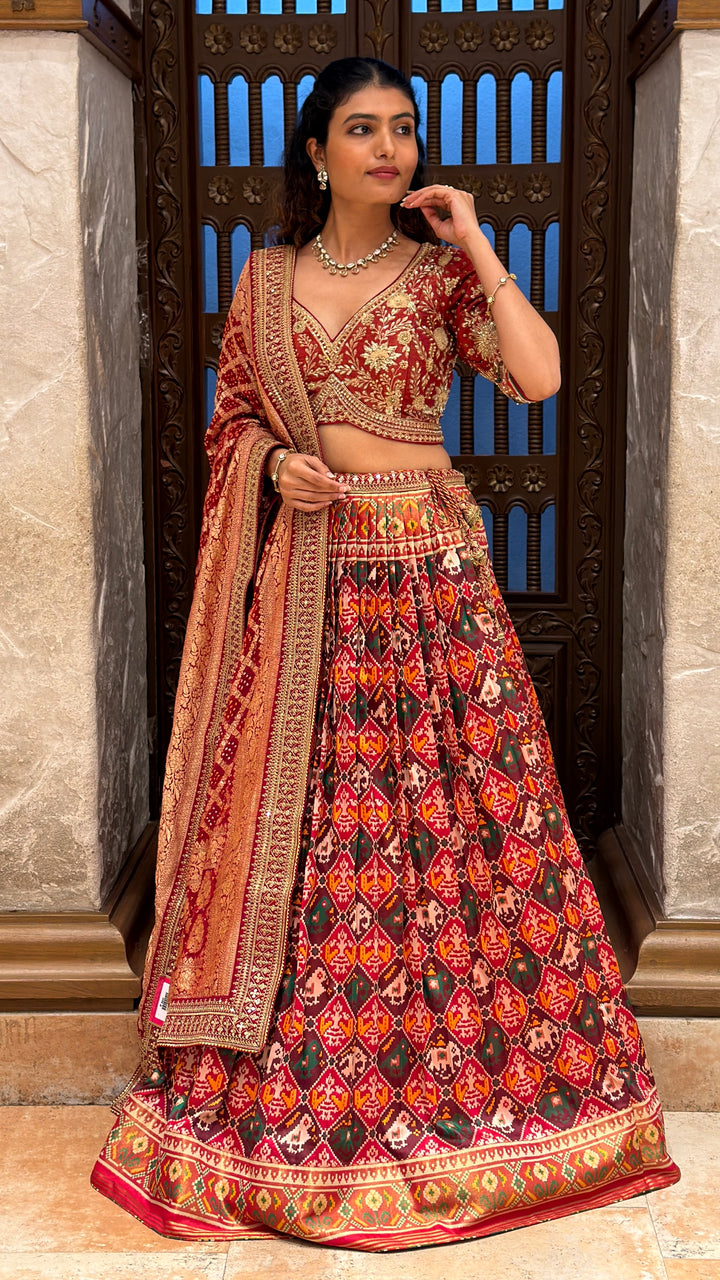 Traditional Patola Print Lehenga with Banarasi Dupatta & Embroidered Designer Blouse
