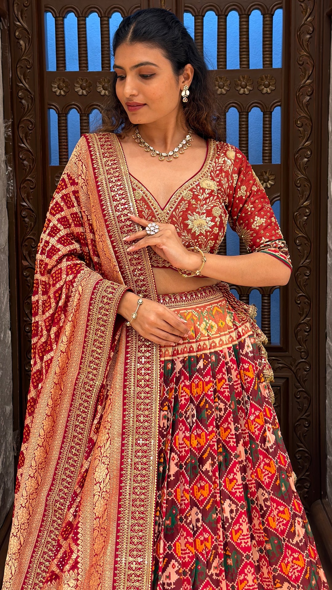 Traditional Patola Print Lehenga with Banarasi Dupatta & Embroidered Designer Blouse