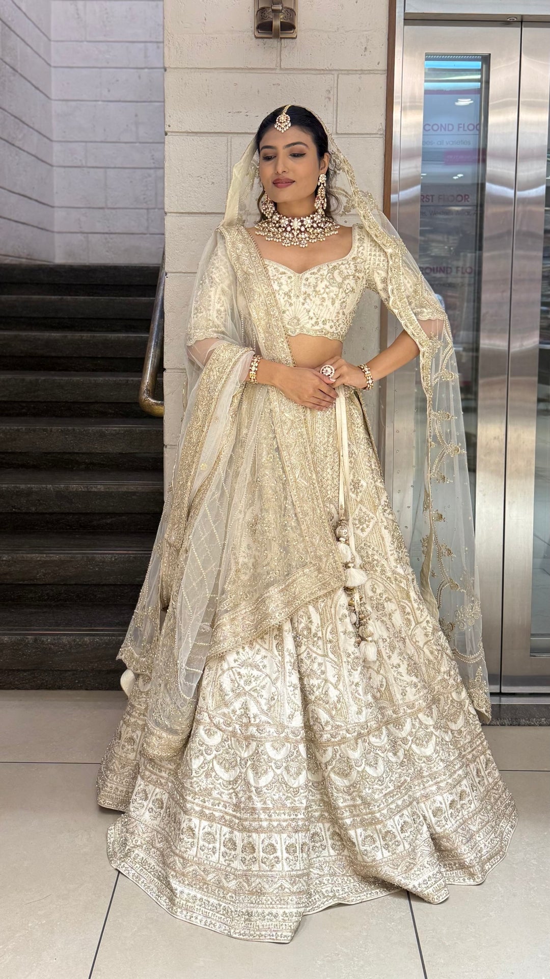 Ivory Gold Heavy Embroidered Bridal Lehenga with Net Dupatta – Royal Wedding Collection