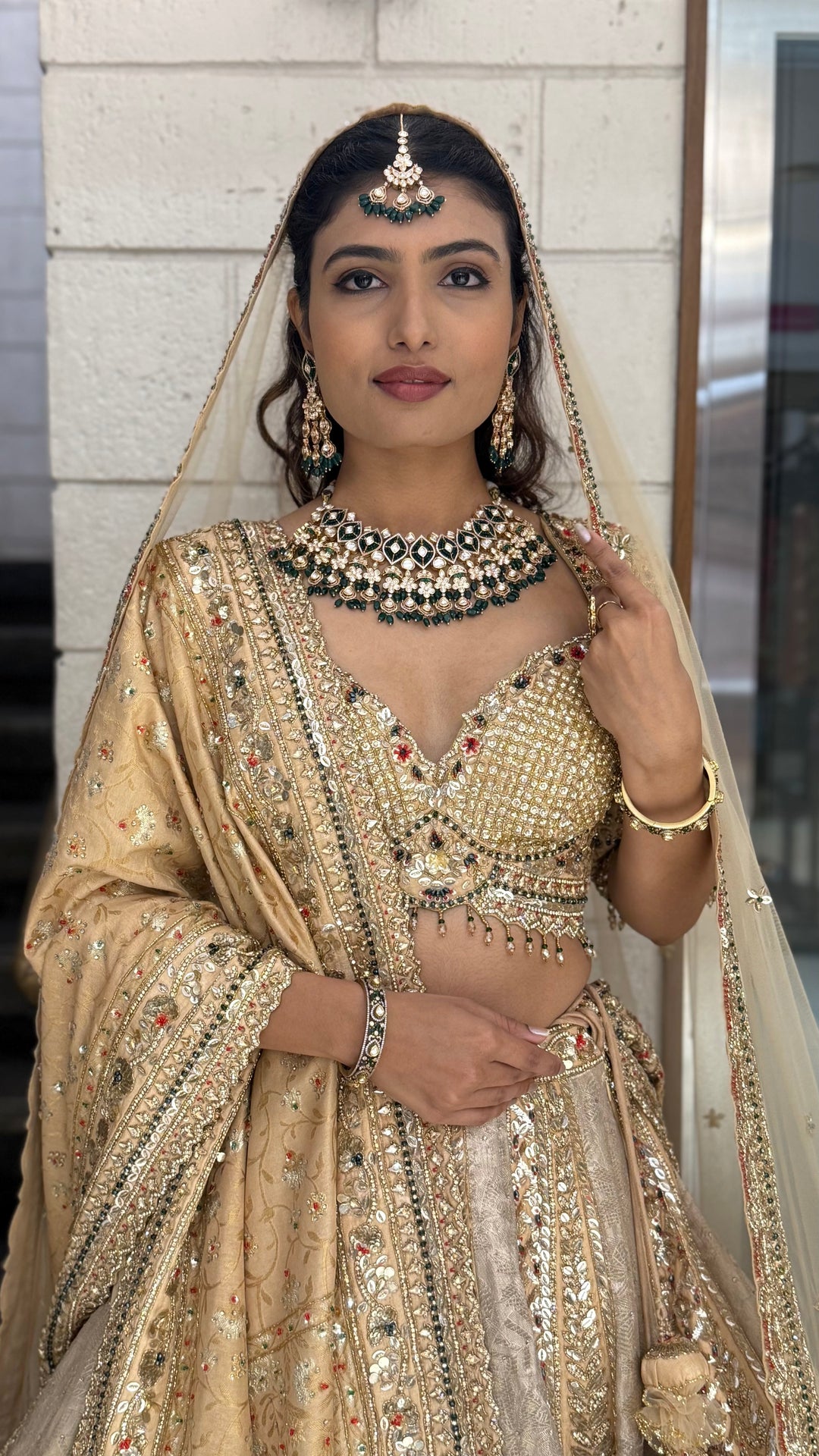 Champagne Gold Heavy Embroidered Bridal Lehenga with Net Dupatta