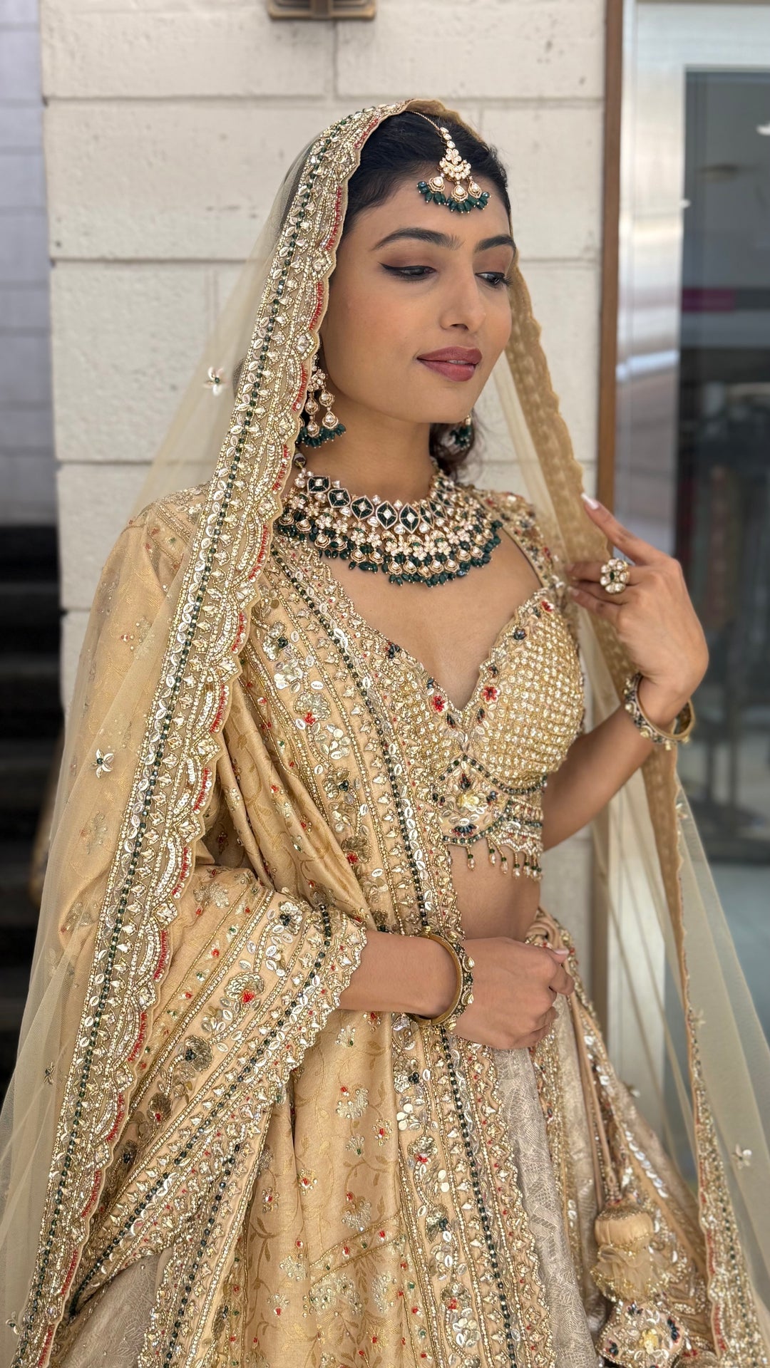 Champagne Gold Heavy Embroidered Bridal Lehenga with Net Dupatta