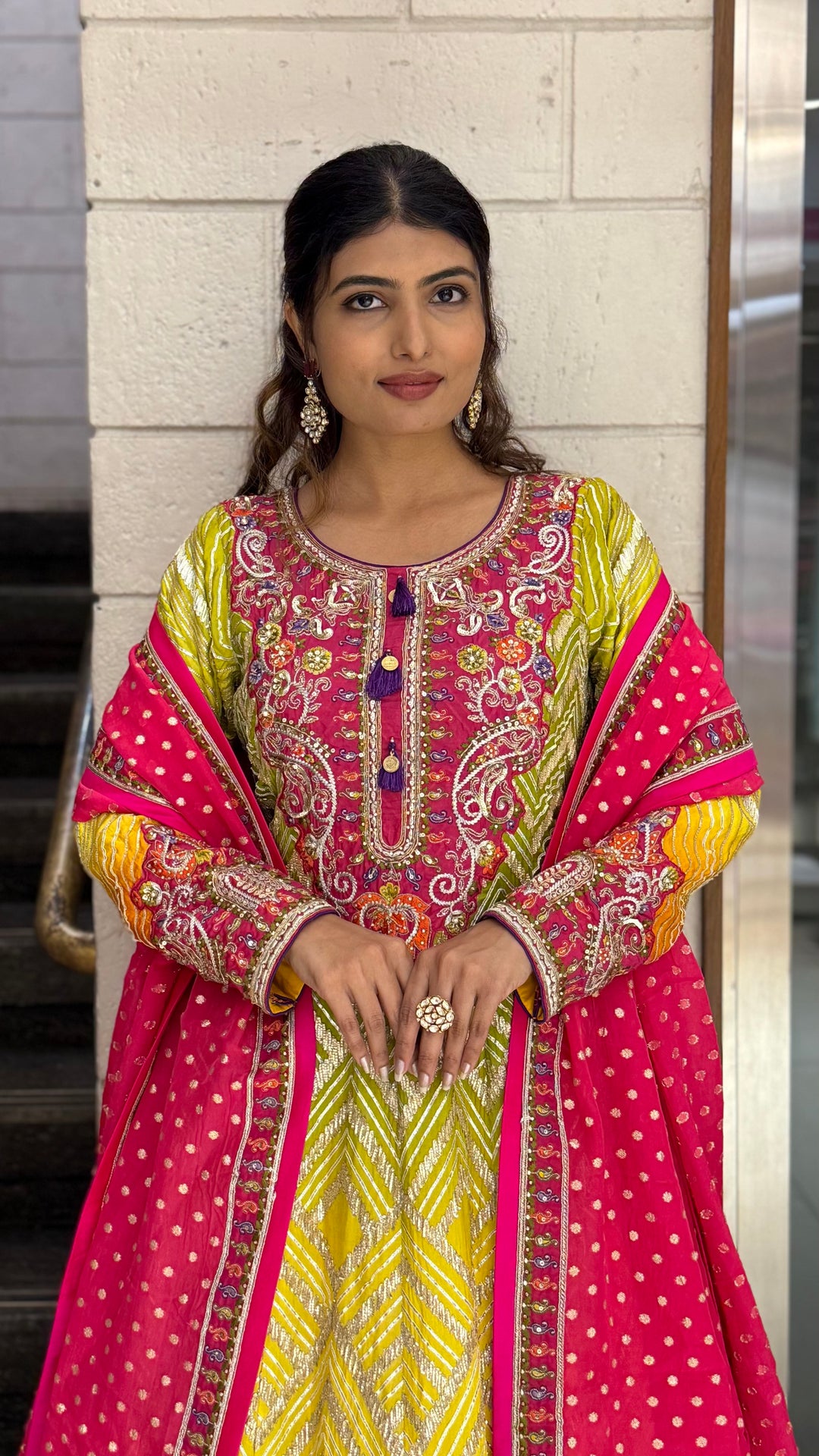 Multicolor Embroidered Designer Gown with Dupatta – Festive & Wedding Wear