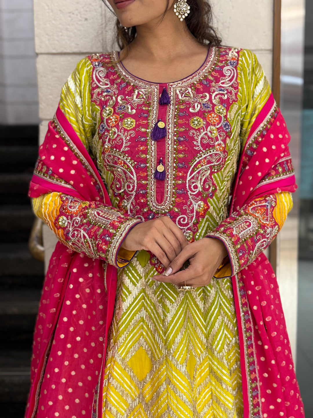 Multicolor Embroidered Designer Gown with Dupatta – Festive & Wedding Wear