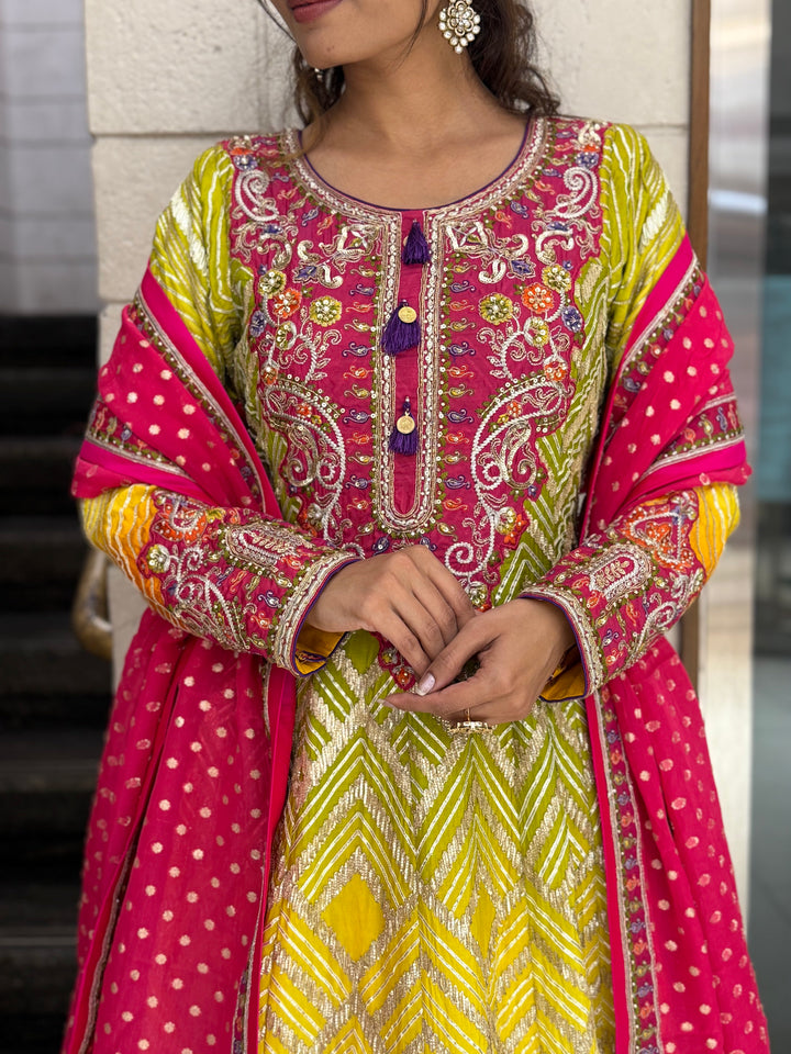 Multicolor Embroidered Designer Gown with Dupatta – Festive & Wedding Wear