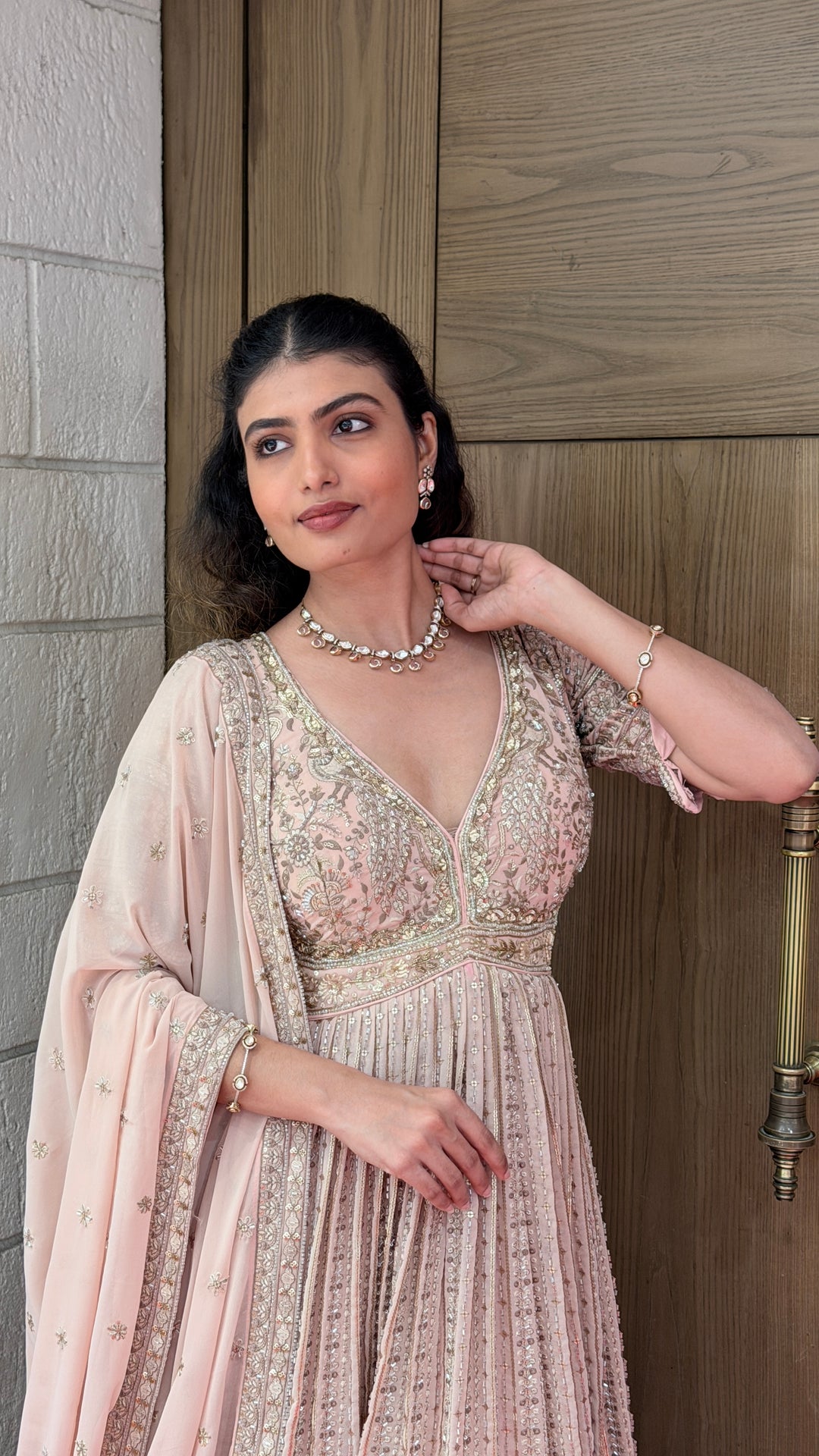 Blush Pink Heavy Embroidered Anarkali Gown with Elegant Dupatta