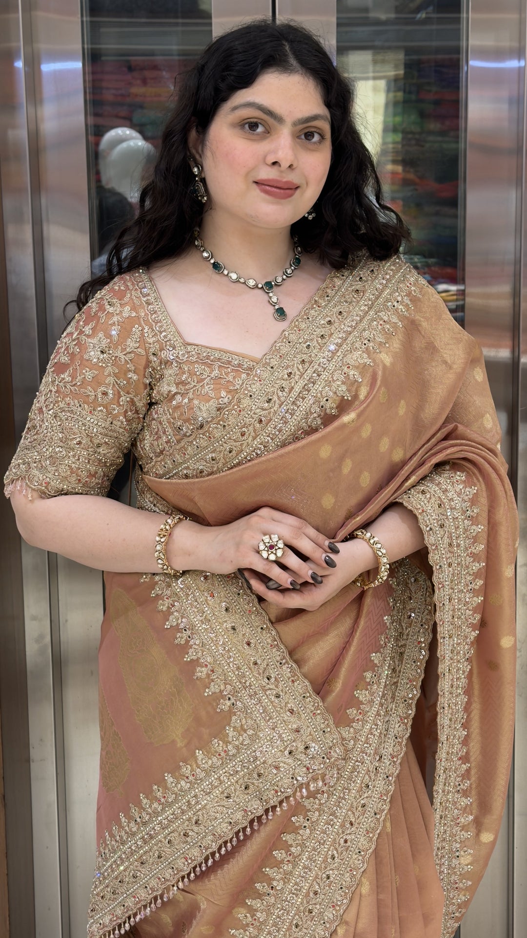 Dusty Rose Designer Weaving Saree with Zari Butti & Hand Embellished Border