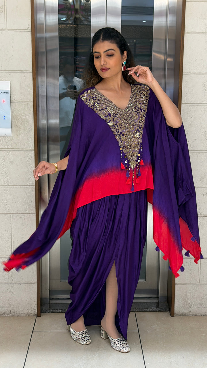 Royal Purple Embroidered Kaftan Dhoti Set