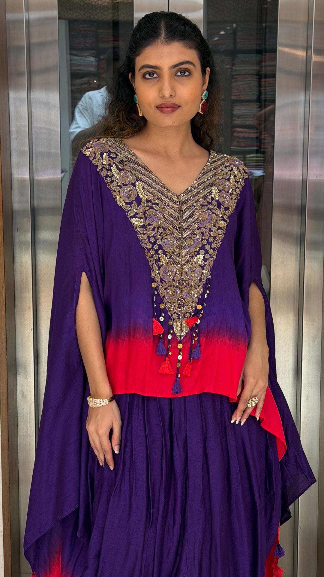 Royal Purple Embroidered Kaftan Dhoti Set