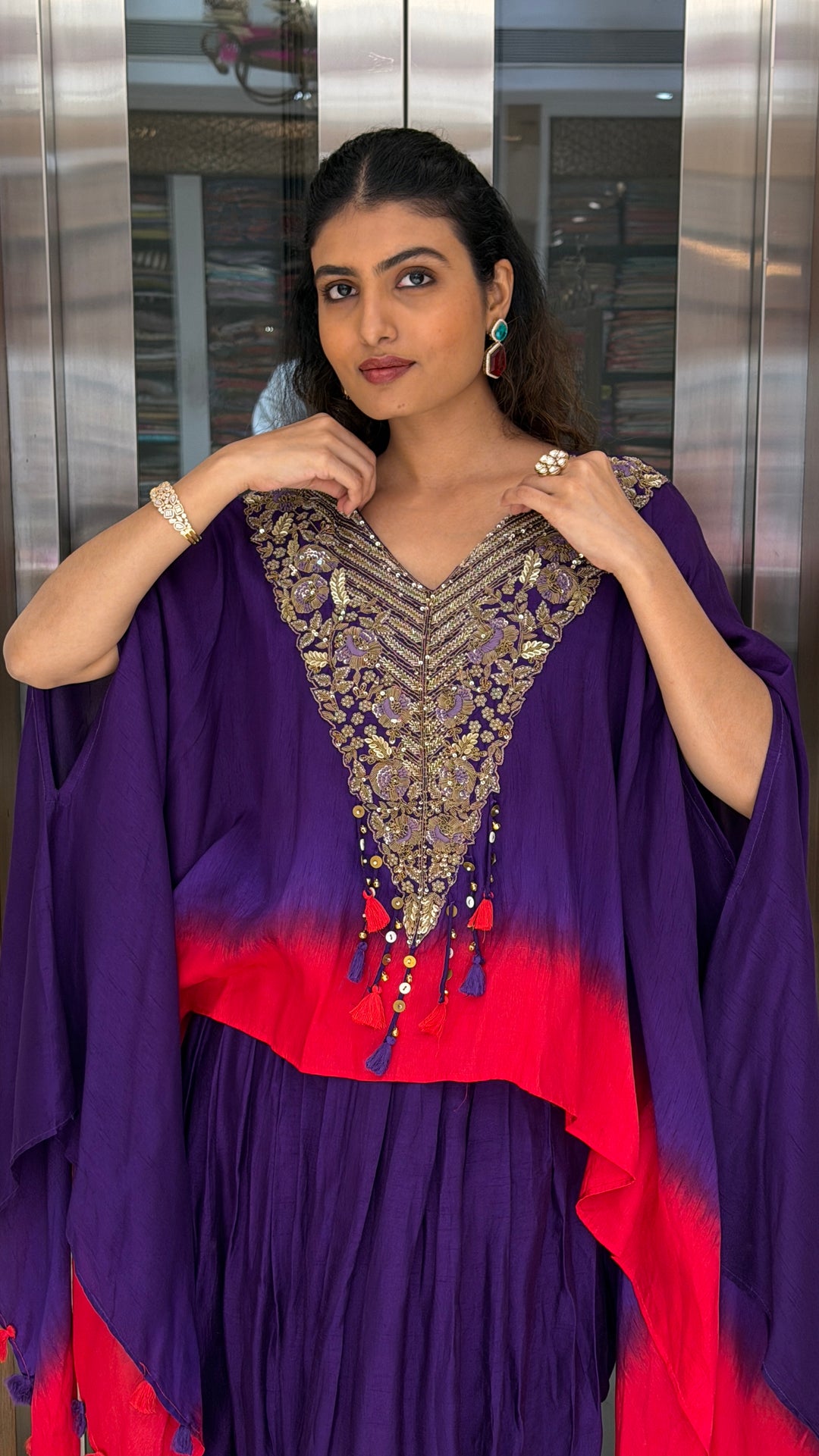 Royal Purple Embroidered Kaftan Dhoti Set