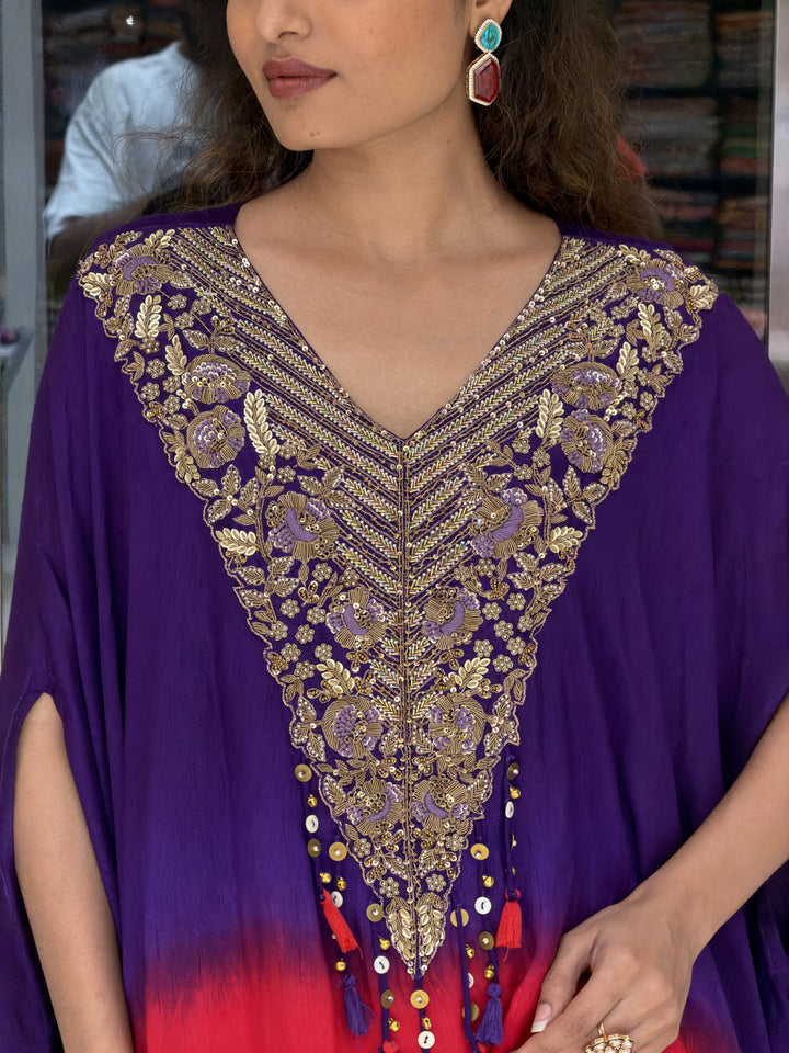 Royal Purple Embroidered Kaftan Dhoti Set