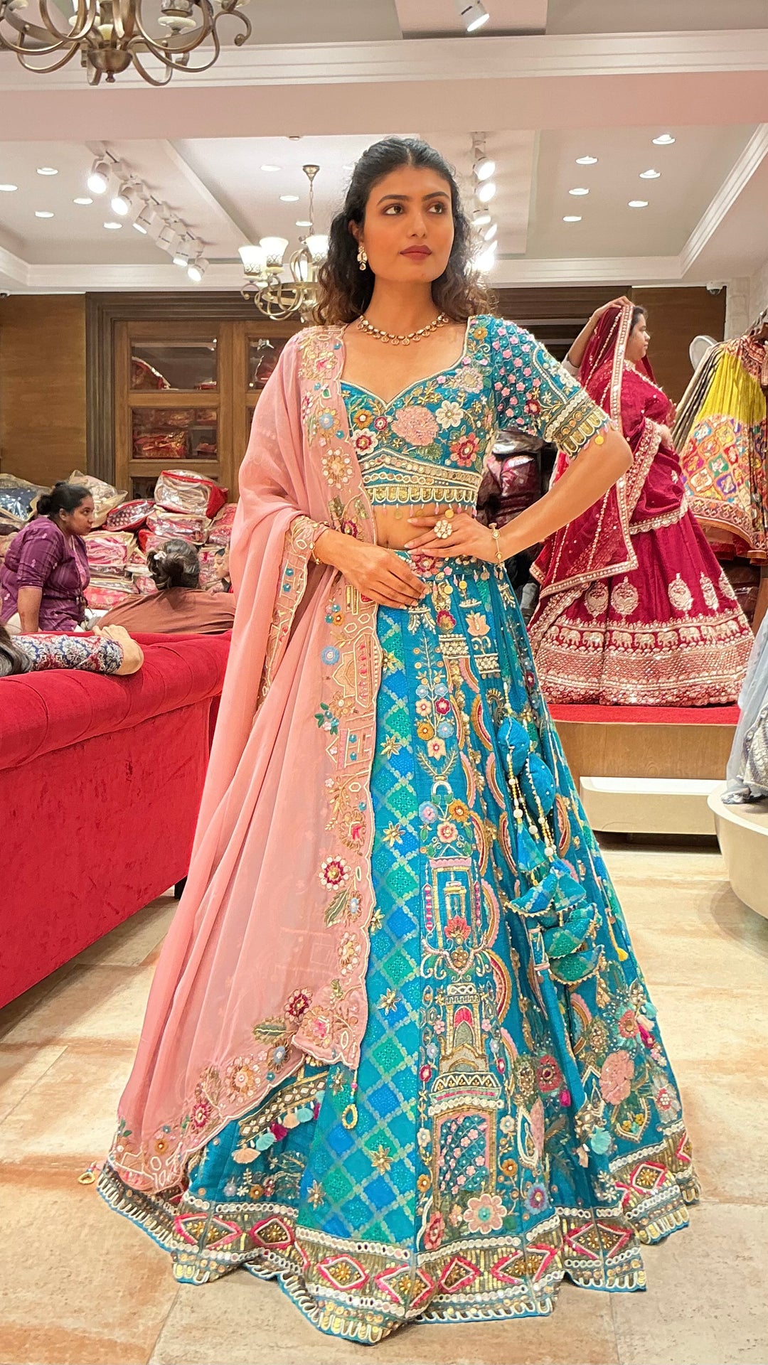 Turquoise Blue Heritage Embroidered Bridal Lehenga Set